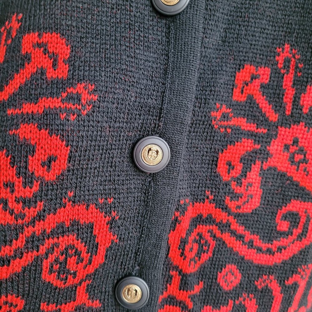 Vintage 90s Pendleton 100% Virgin Wool red and black Cardigan sweater USA - Picture 3 of 5